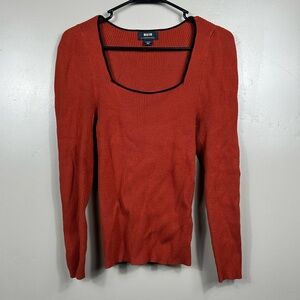 ANTHROPOLOGIE MAEVE L/S Ribbed Square Neck Ringer Top in Burnt Orange Size XS